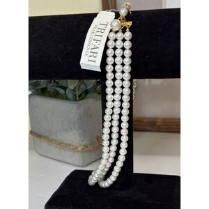 Pearlessence Trifari Triple Strand Faux Pearl 6mm Choker Necklace 14" Adj.